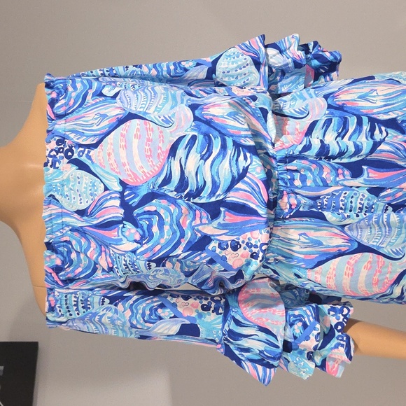 Lilly Pulitzer Vibrant Blue and Pink Ruffle Romper - Picture 3 of 10